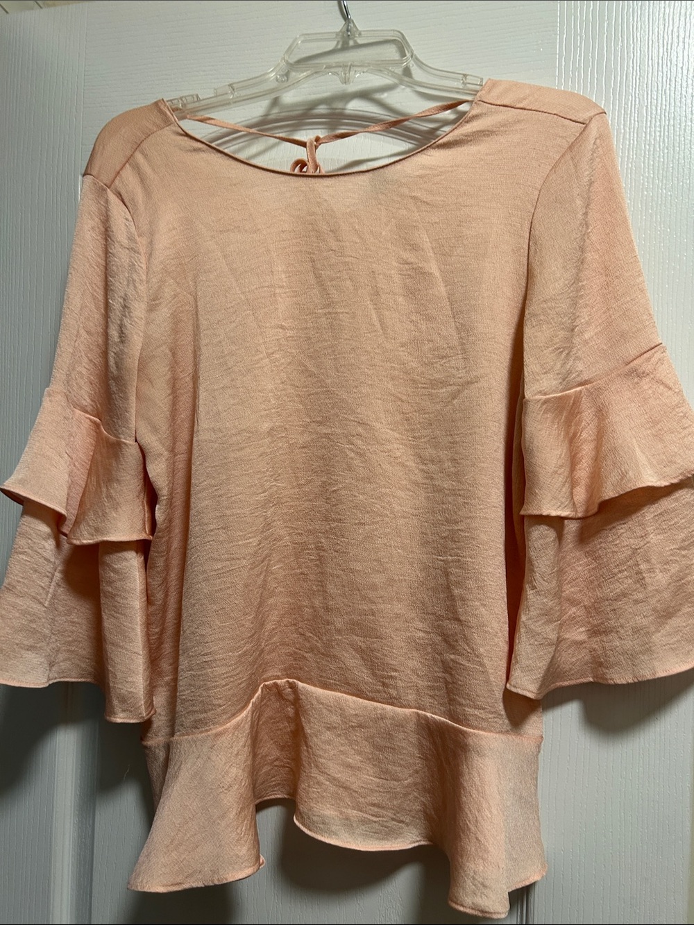 Ann Taylor Peach Ruffle Hem & Sleeve Blouse